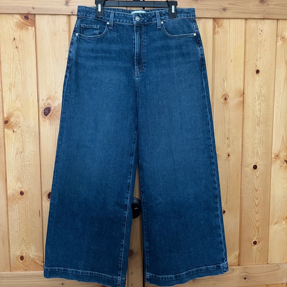 NWT PAIGE Harper Ankle Blue Denim Wide Leg Sz 32